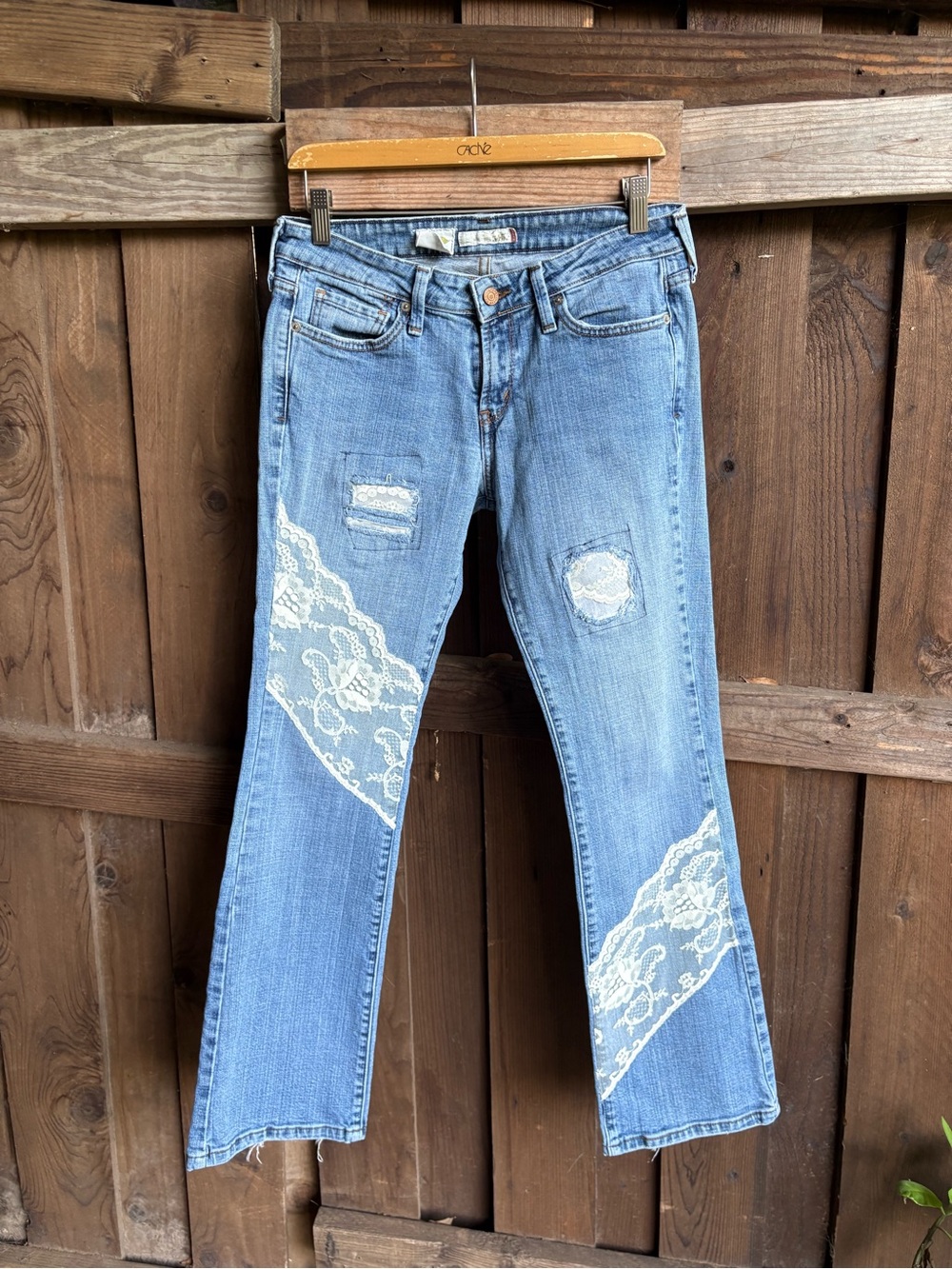 Levi’s Upcycled Lace Patchwork Hippie Coquette Low Rise Bootcut Jeans